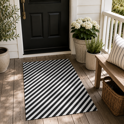 Black & White Striped Outdoor Rug