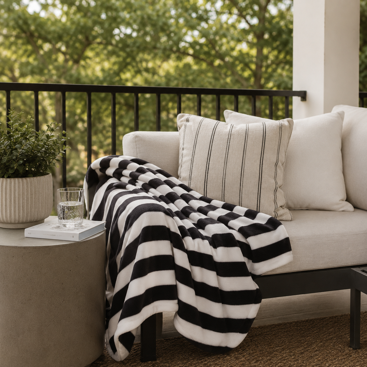 Black & White Striped Outdoor Fleece Blanket
