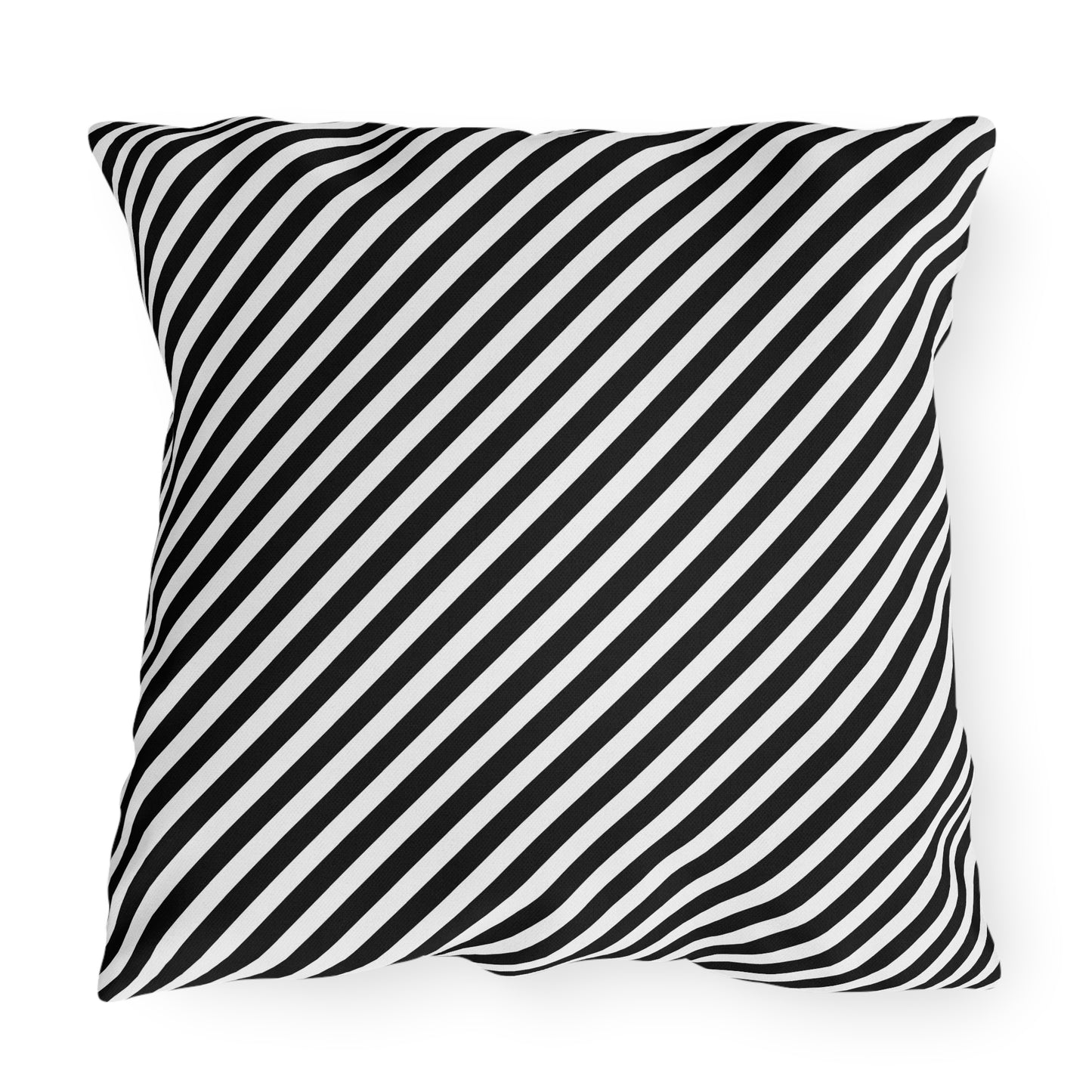 Black and white striped outdoor pillows shown in square and lumbar sizes