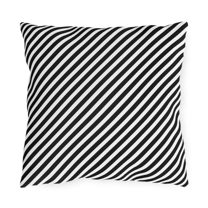 Black and white diagonal striped outdoor pillow — UV and water resistant patio cushion with double-sided print