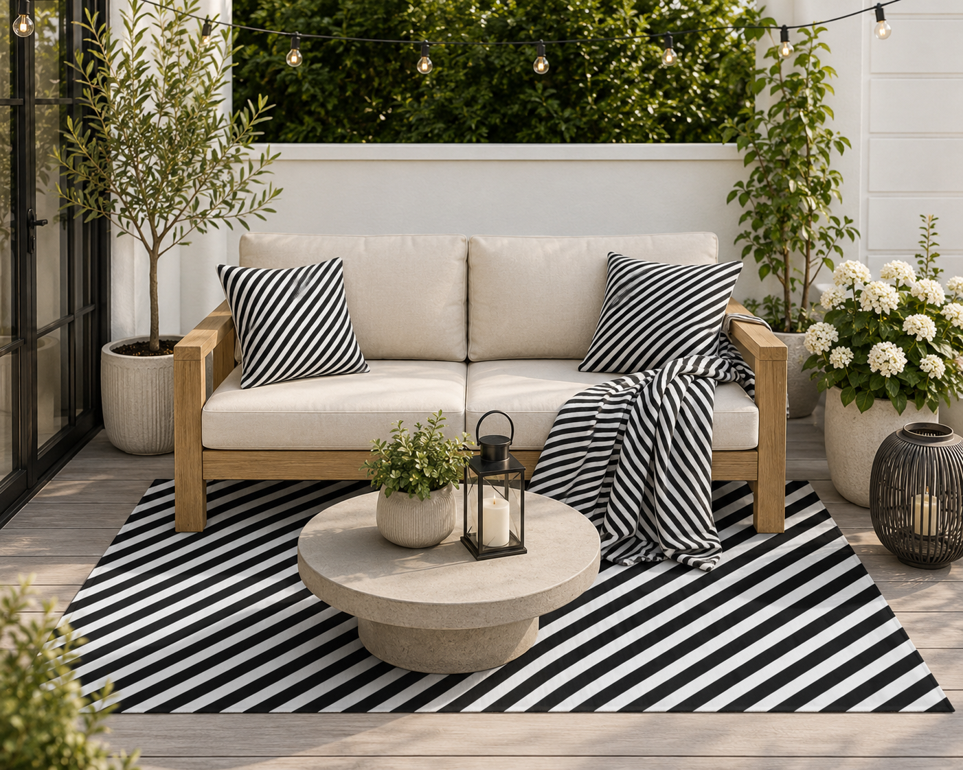 Black & White Striped Outdoor Pillow