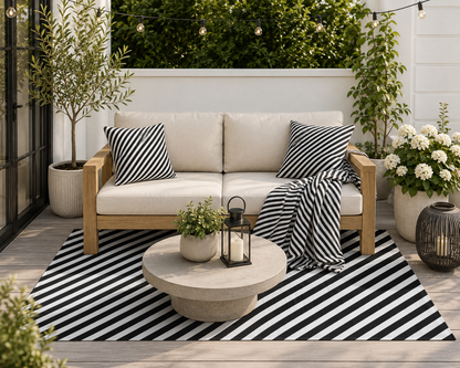 Black & White Striped Outdoor Pillow