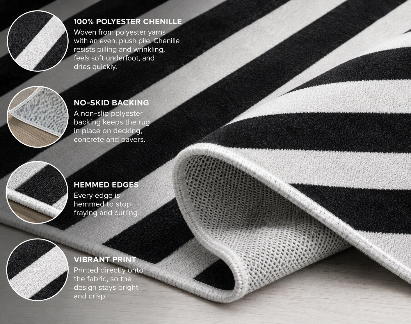 Black & White Striped Outdoor Rug