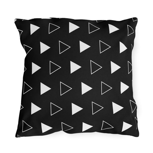 Black arrow outdoor pillow — spun polyester, UV and water resistant