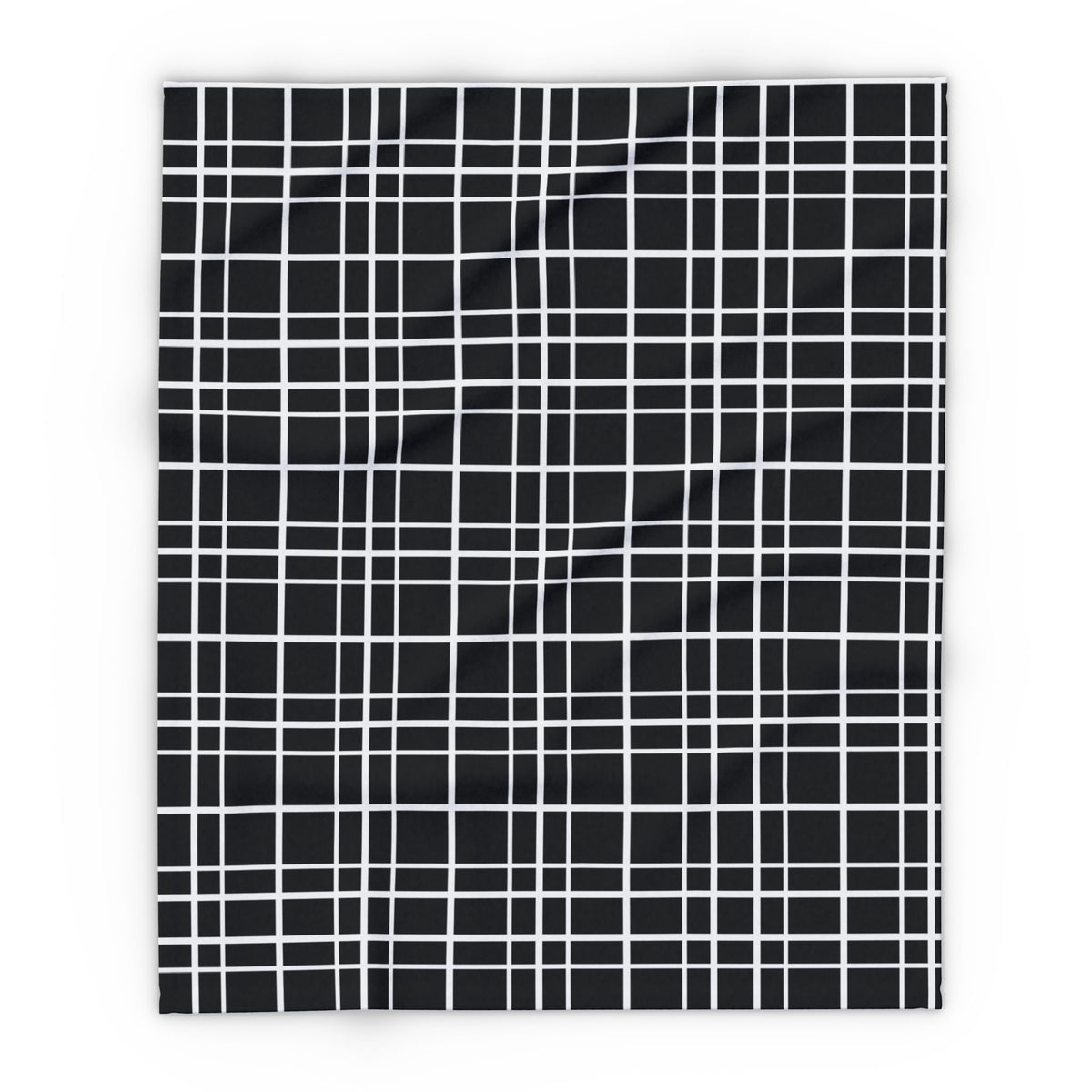Black windowpane grid outdoor fleece blanket — 315 gsm polyester fleece, soft on both sides