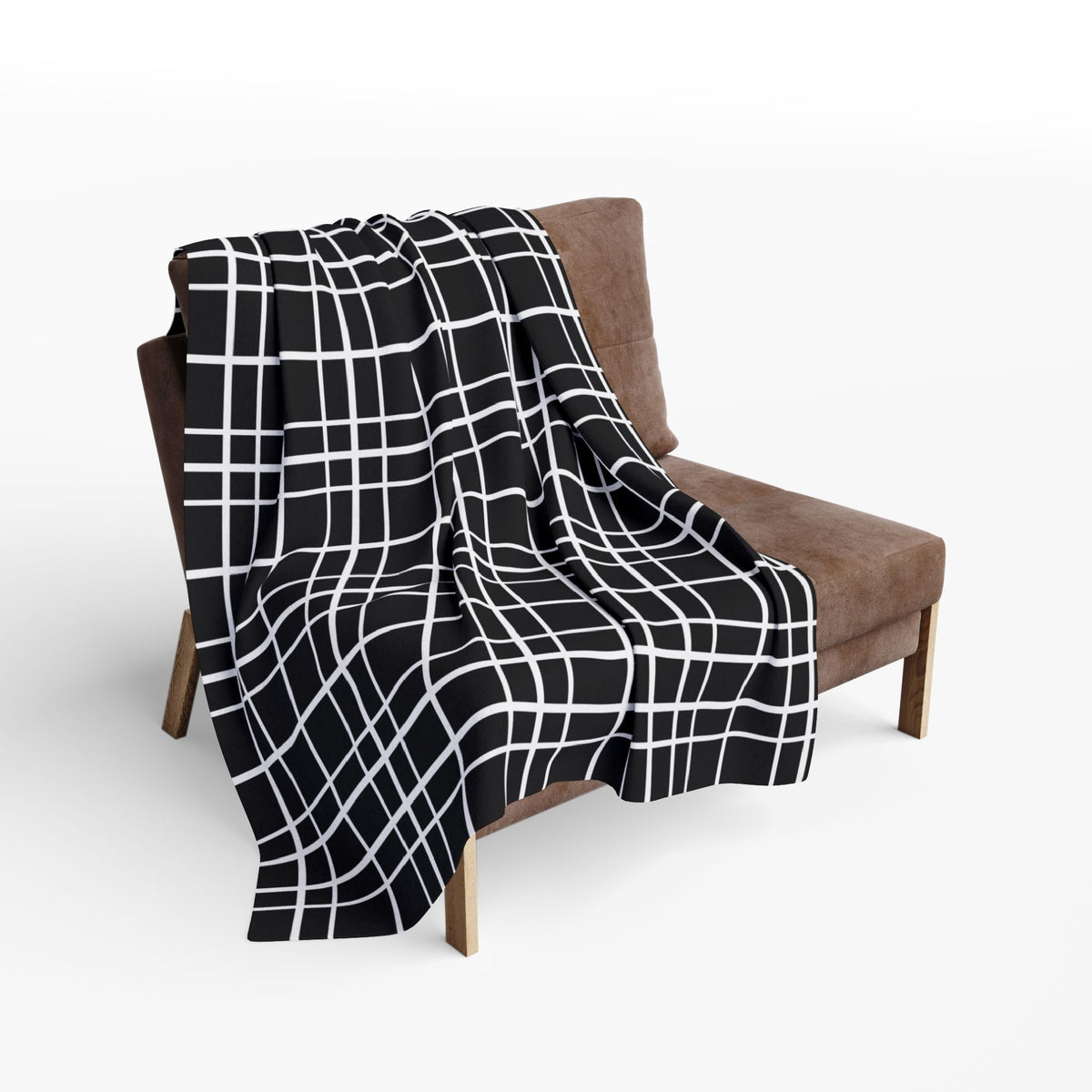Black windowpane grid outdoor fleece blanket — 315 gsm polyester fleece, soft on both sides