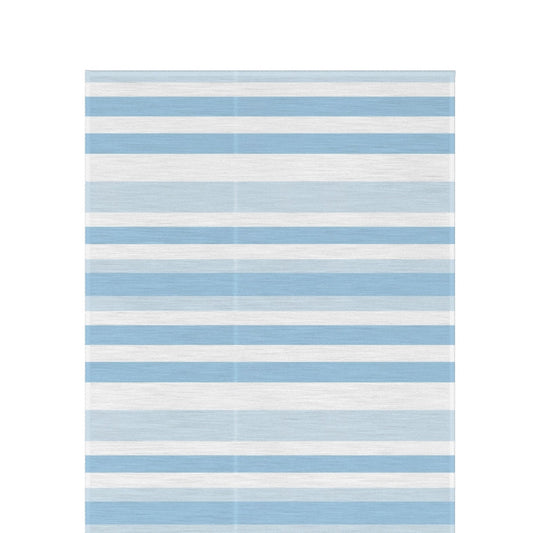 Blue and white striped outdoor rug — soft polyester chenille with a non-slip backing