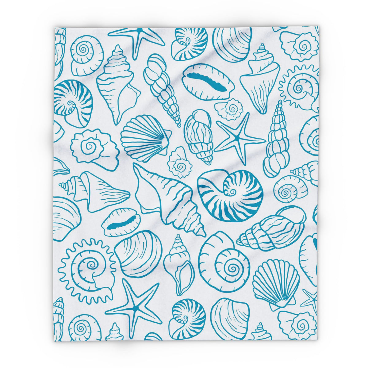 Blue shell sketch outdoor fleece blanket — 315 gsm polyester fleece, soft on both sides