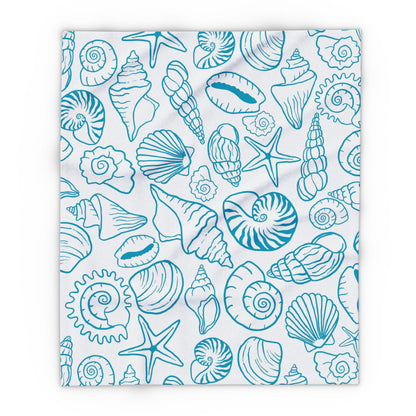 Blue shell sketch outdoor fleece blanket — 315 gsm polyester fleece, soft on both sides
