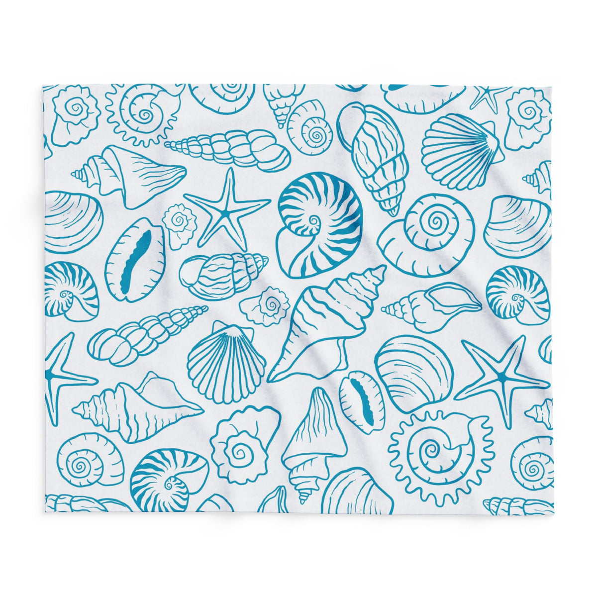 Blue shell sketch outdoor fleece blanket — 315 gsm polyester fleece, soft on both sides