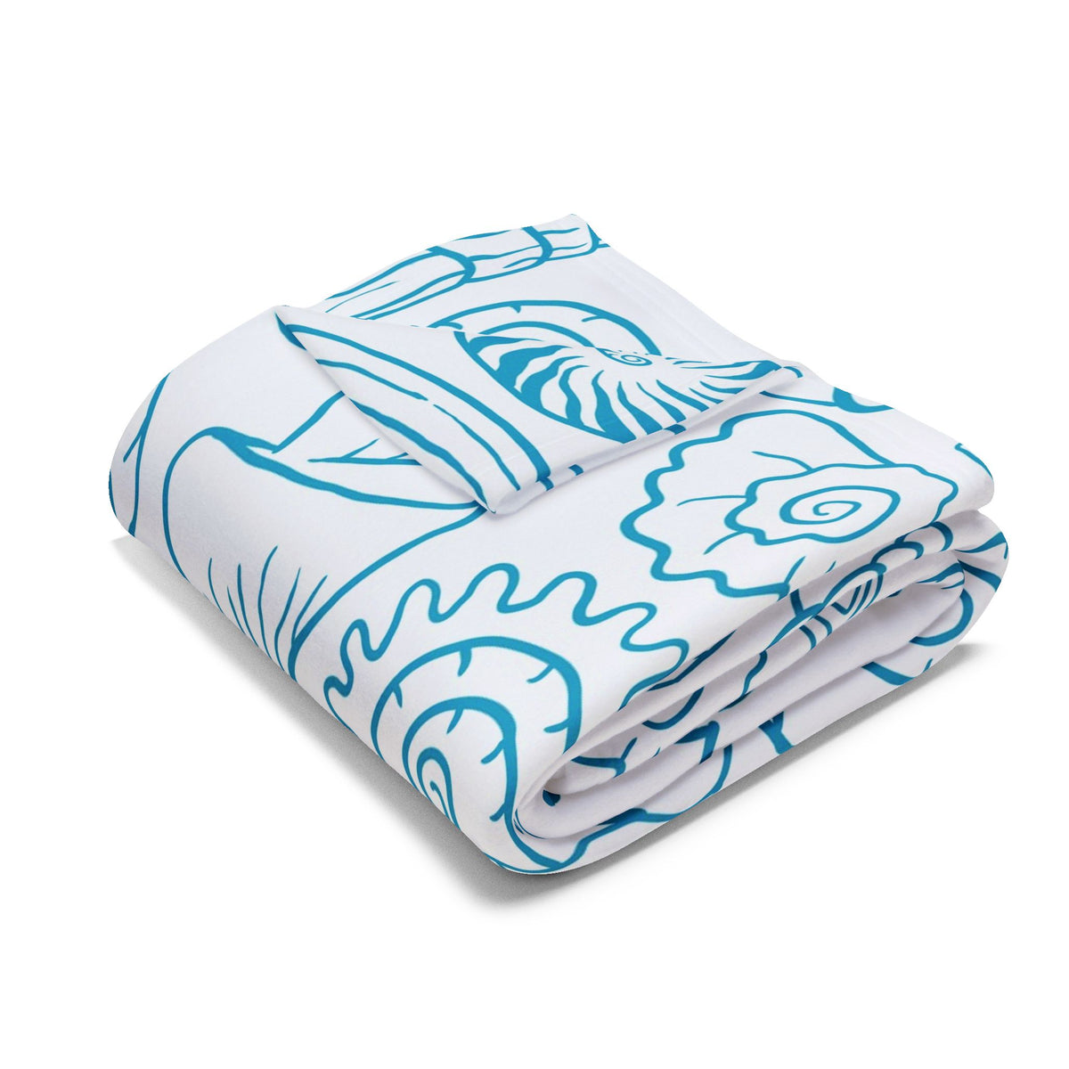Blue shell sketch outdoor fleece blanket — 315 gsm polyester fleece, soft on both sides