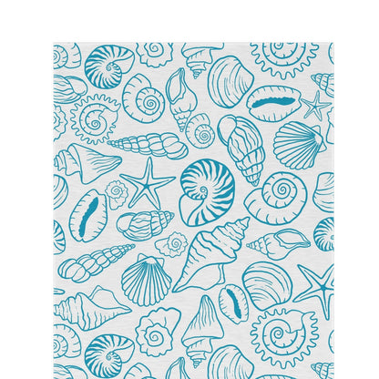 Blue shell sketch outdoor rug — soft polyester chenille with a non-slip backing