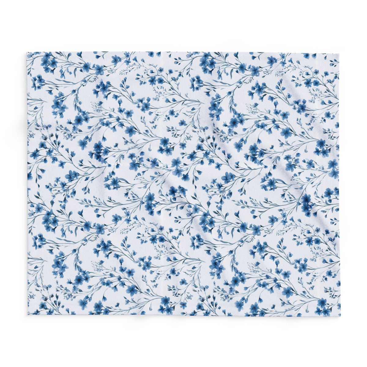 Blue watercolour floral outdoor fleece blanket — 315 gsm polyester fleece, soft on both sides