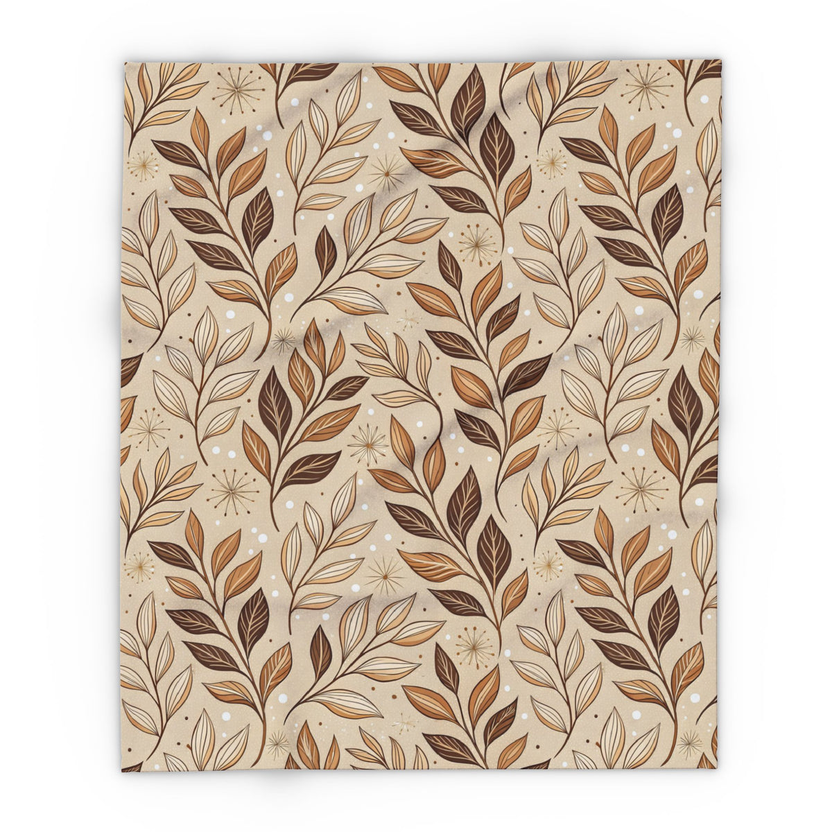 Brown leaf sprig outdoor fleece blanket — 315 gsm polyester fleece, soft on both sides