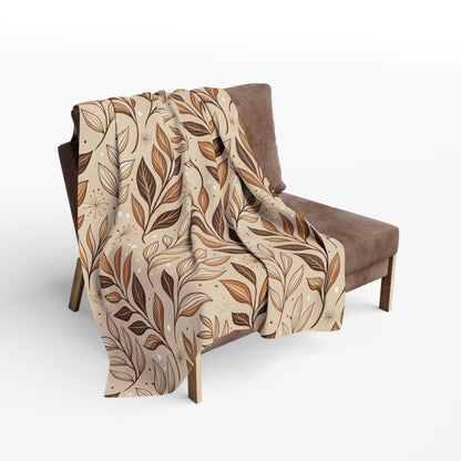Brown leaf sprig outdoor fleece blanket — 315 gsm polyester fleece, soft on both sides