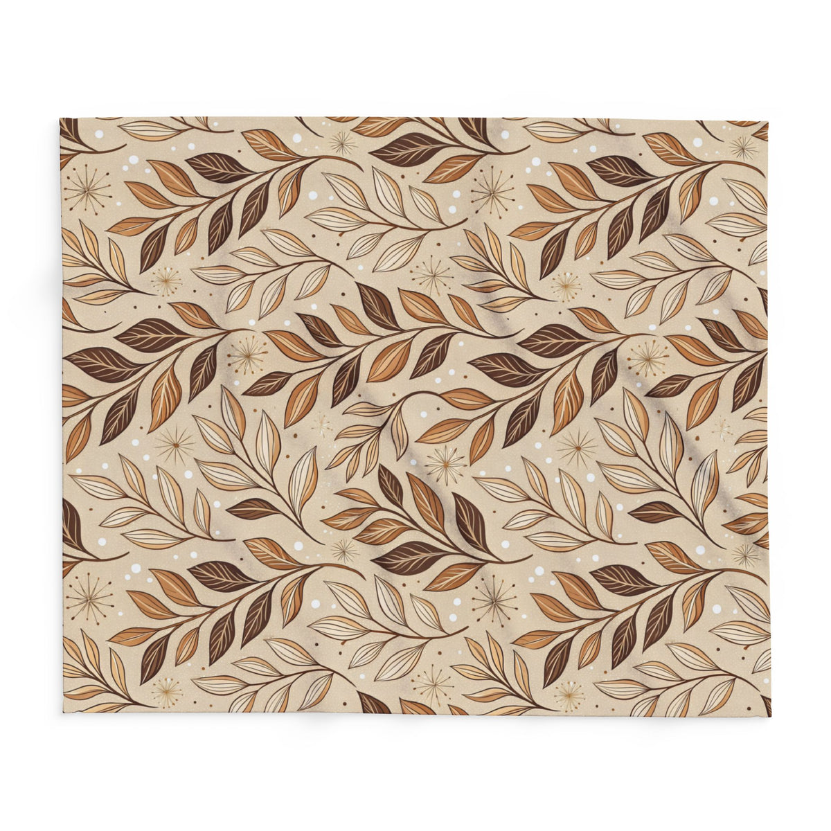 Brown leaf sprig outdoor fleece blanket — 315 gsm polyester fleece, soft on both sides