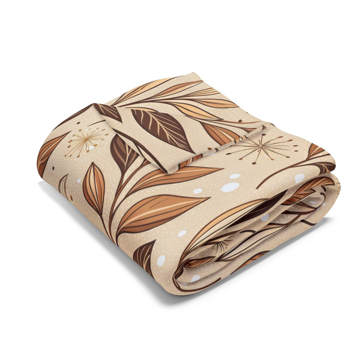 Brown leaf sprig outdoor fleece blanket — 315 gsm polyester fleece, soft on both sides