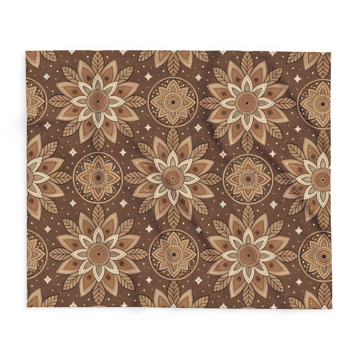 Brown mandala outdoor fleece blanket — 315 gsm polyester fleece, soft on both sides