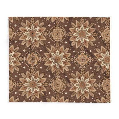 Brown mandala outdoor fleece blanket — 315 gsm polyester fleece, soft on both sides