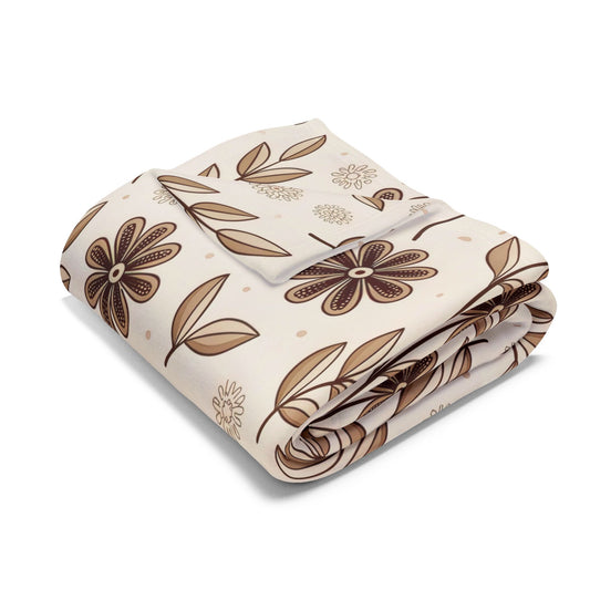 Brown retro floral outdoor fleece blanket — 315 gsm polyester fleece, soft on both sides