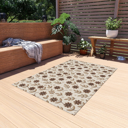 Brown retro floral outdoor rug — soft polyester chenille with a non-slip backing