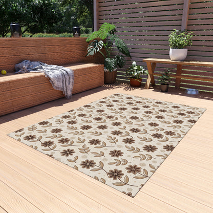 Brown retro floral outdoor rug — soft polyester chenille with a non-slip backing