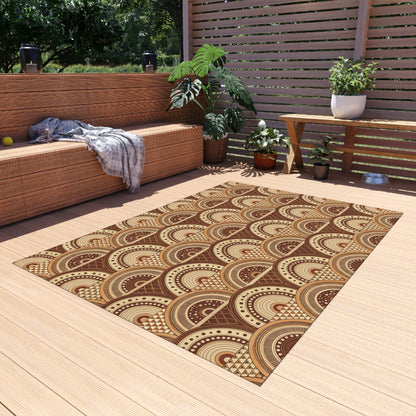 Clay boho arch outdoor rug — soft polyester chenille with a non-slip backing