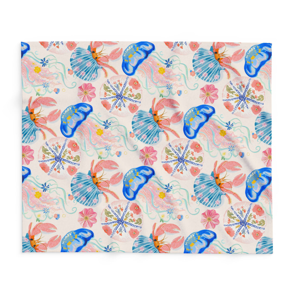 Coastal seashell outdoor fleece blanket — 315 gsm polyester fleece, soft on both sides