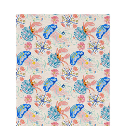 Coastal seashell outdoor rug — soft polyester chenille with a non-slip backing