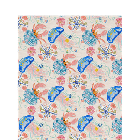 Coastal seashell outdoor rug — soft polyester chenille with a non-slip backing