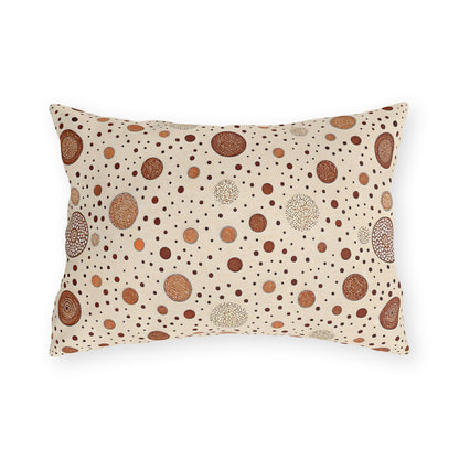 Copper scattered circle lumbar outdoor pillow — spun polyester, UV and water resistant
