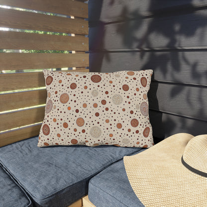 Copper scattered circle lumbar outdoor pillow — spun polyester, UV and water resistant