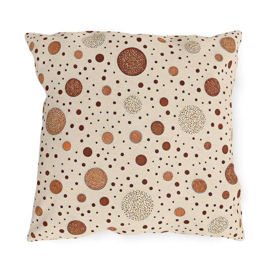Copper scattered circle outdoor pillow — spun polyester, UV and water resistant