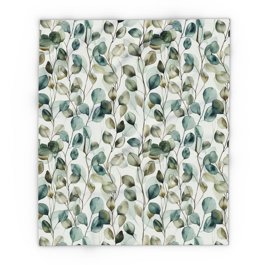 Eucalyptus watercolour outdoor fleece blanket — 315 gsm polyester fleece, soft on both sides