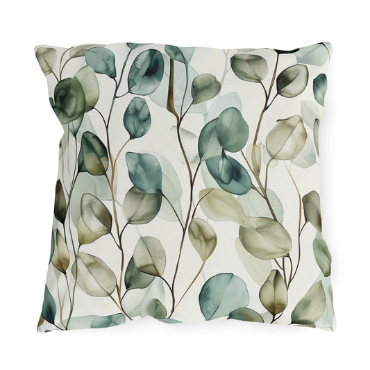 Eucalyptus watercolour outdoor pillow — spun polyester, UV and water resistant