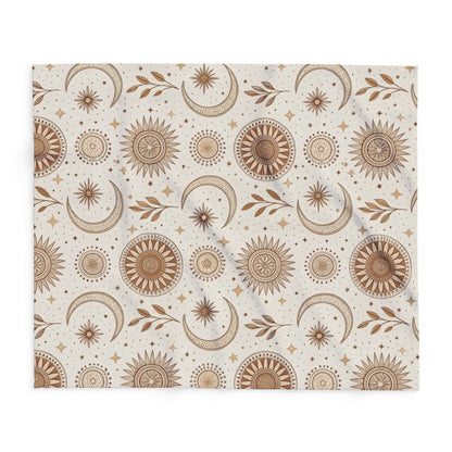 Golden sun and moon outdoor fleece blanket — 315 gsm polyester fleece, soft on both sides