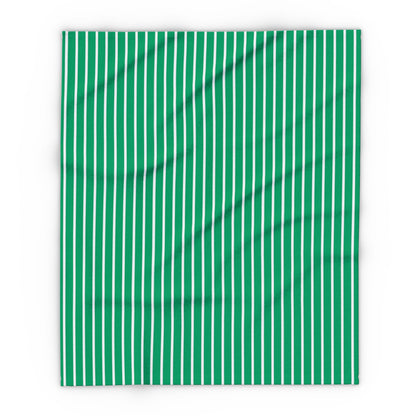 Green and white striped outdoor fleece blanket — 315 gsm polyester fleece, soft on both sides