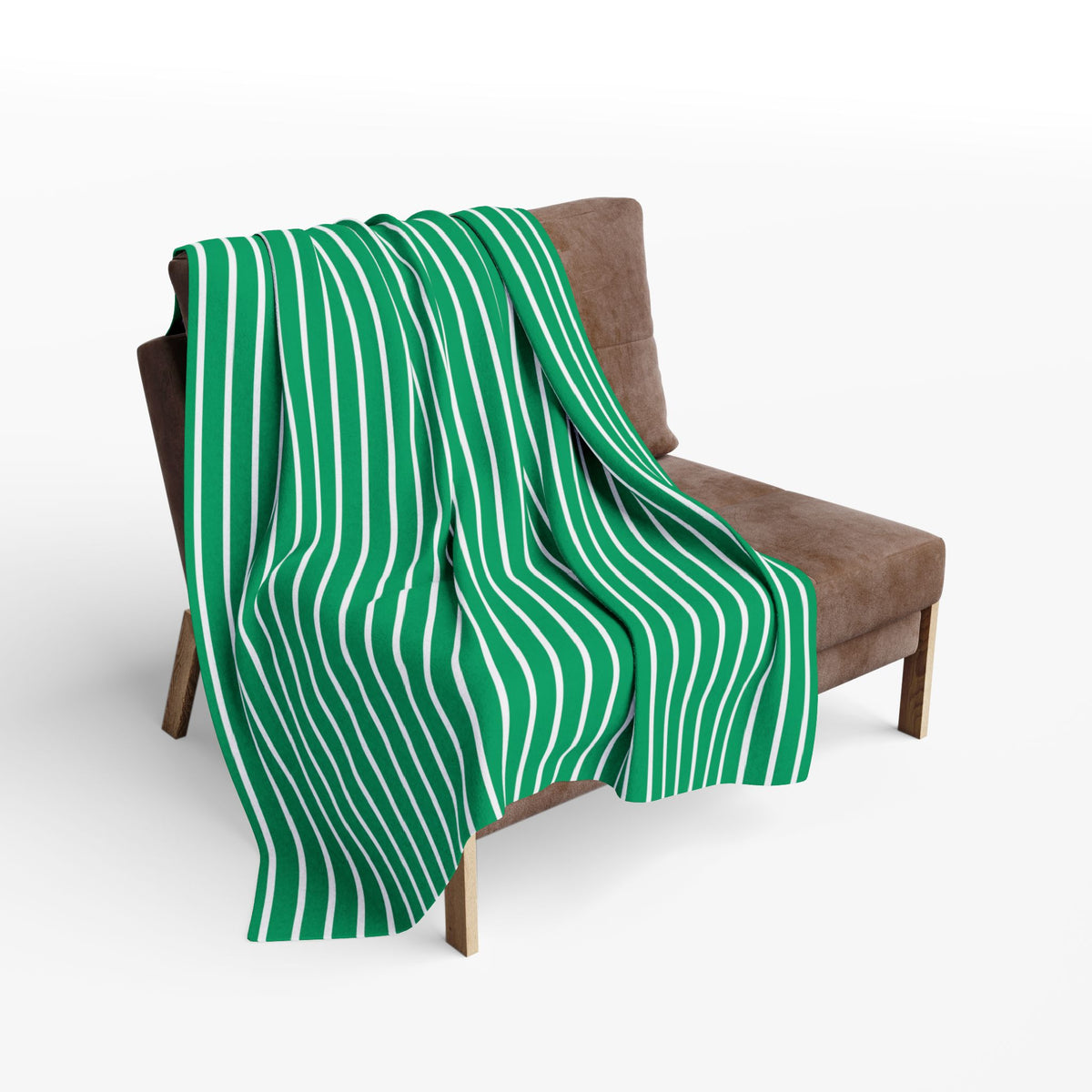 Green and white striped outdoor fleece blanket — 315 gsm polyester fleece, soft on both sides
