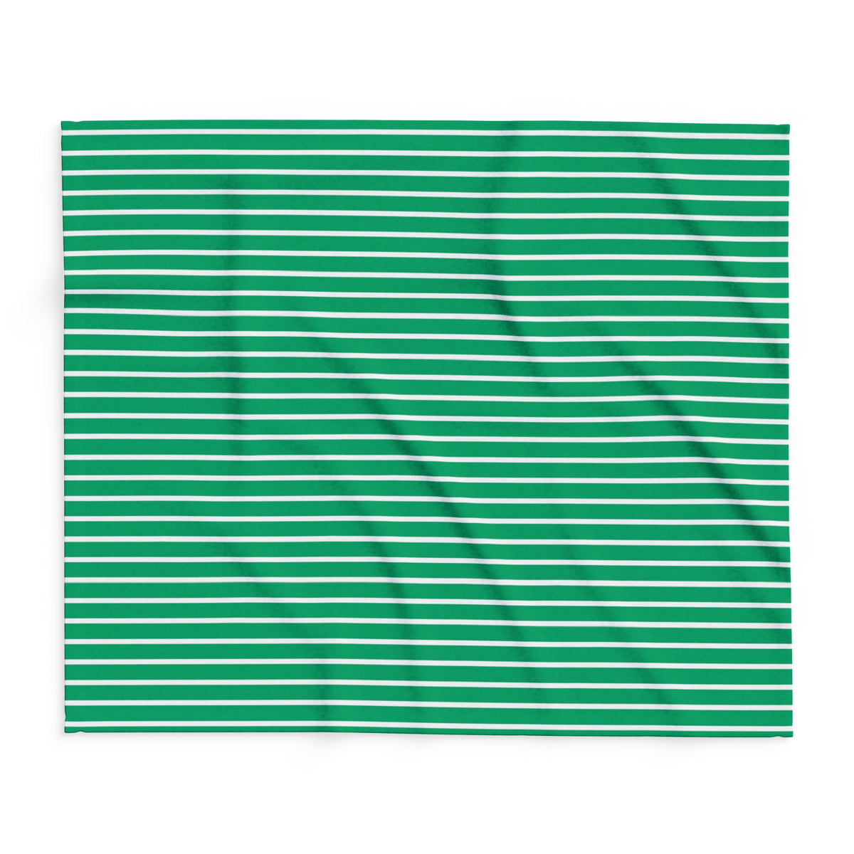 Green and white striped outdoor fleece blanket — 315 gsm polyester fleece, soft on both sides