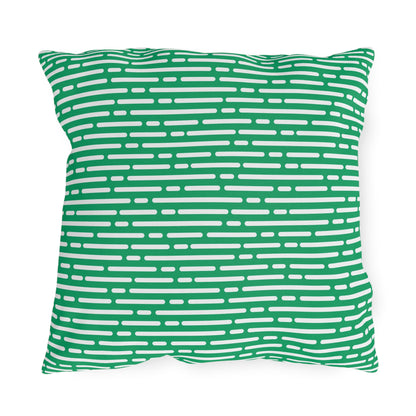 Green basketweave outdoor pillow — spun polyester, UV and water resistant