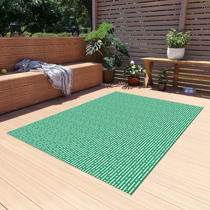 Green basketweave outdoor rug — soft polyester chenille with a non-slip backing