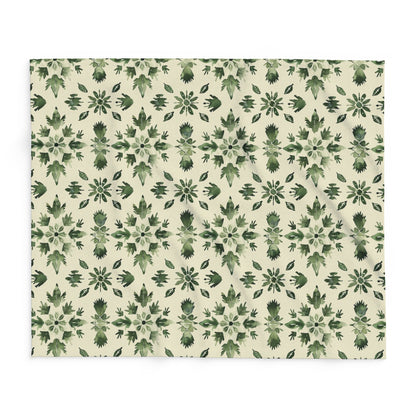 Green folk medallion outdoor fleece blanket — 315 gsm polyester fleece, soft on both sides