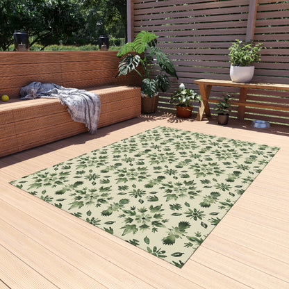 Green folk medallion outdoor rug — soft polyester chenille with a non-slip backing