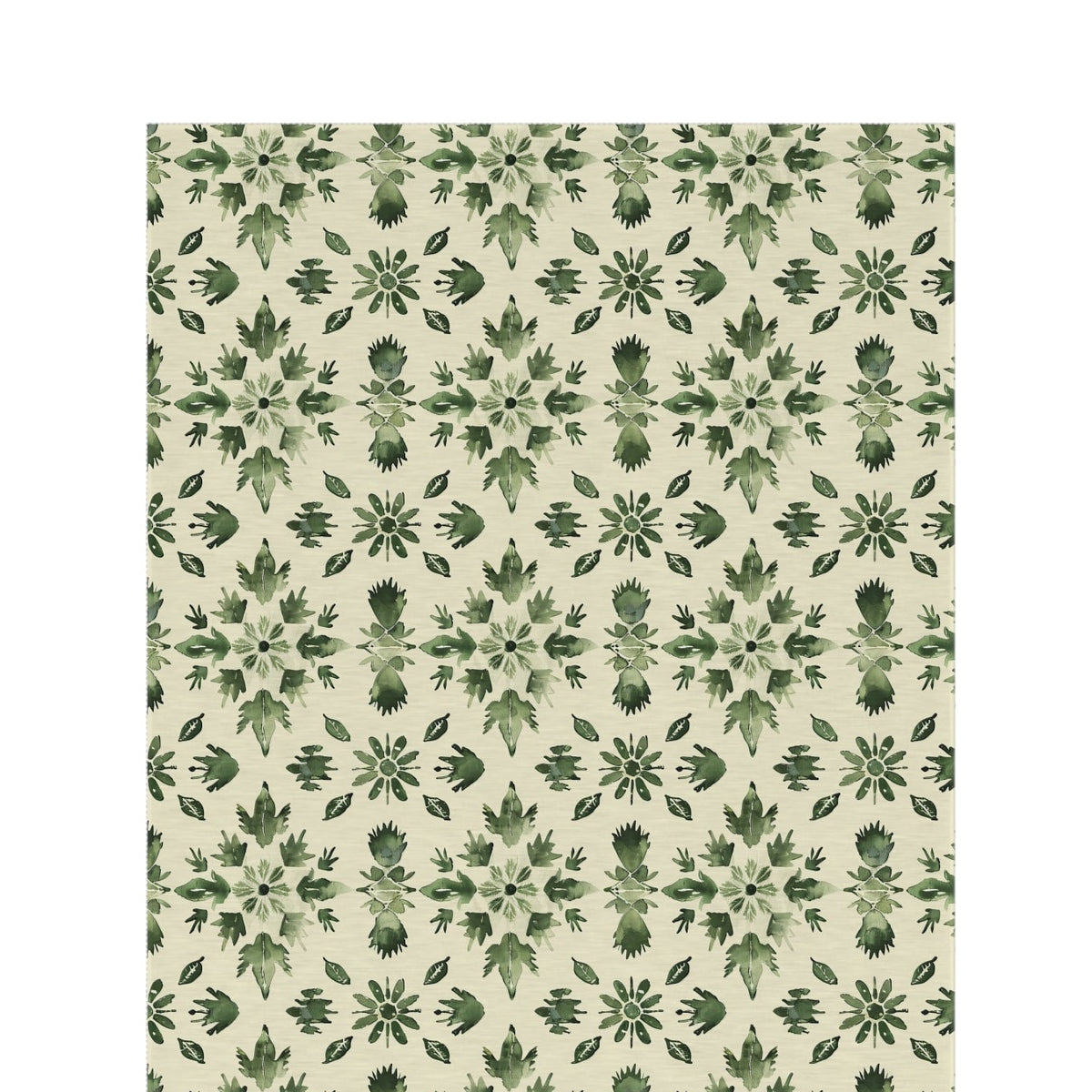 Green folk medallion outdoor rug — soft polyester chenille with a non-slip backing