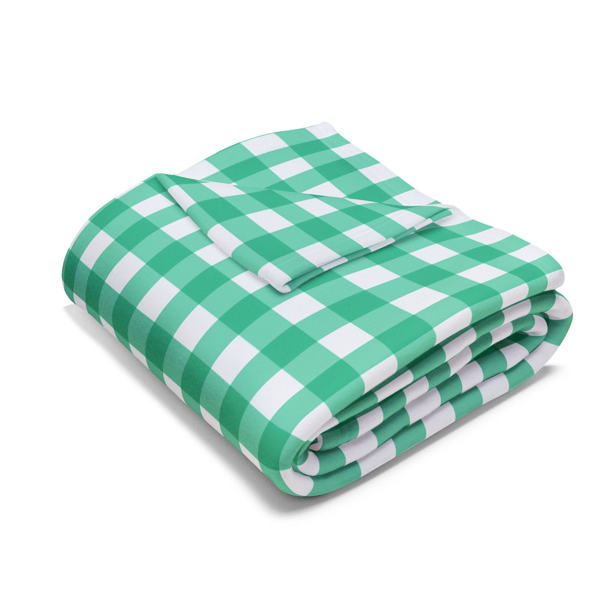 Green gingham outdoor fleece blanket — 315 gsm polyester fleece, soft on both sides
