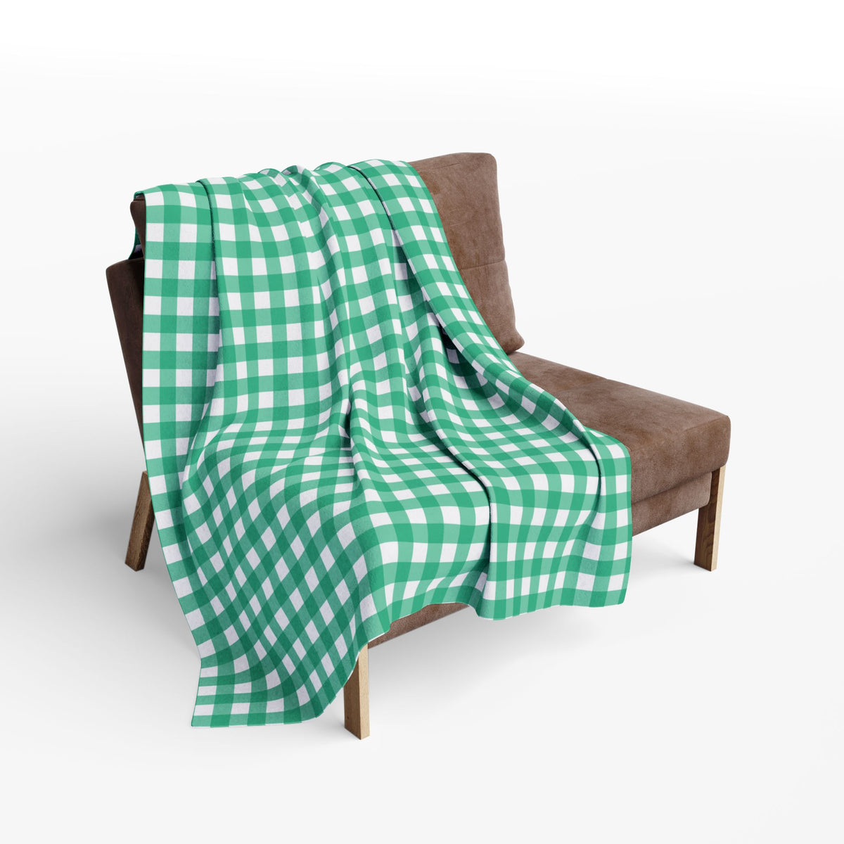 Green gingham outdoor fleece blanket — 315 gsm polyester fleece, soft on both sides