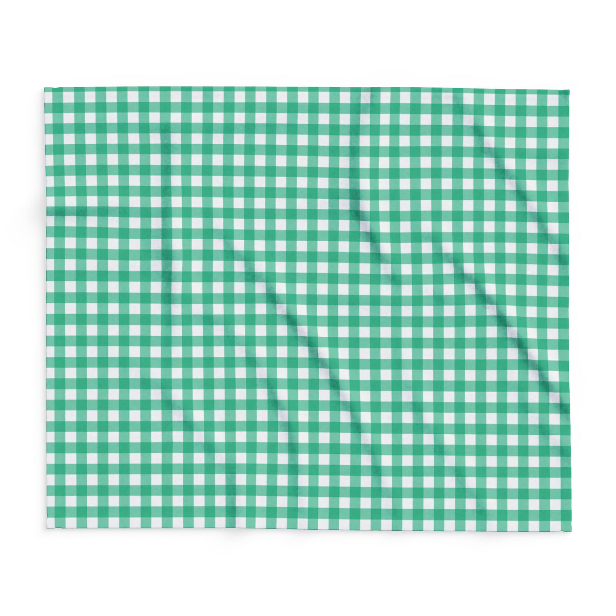 Green gingham outdoor fleece blanket — 315 gsm polyester fleece, soft on both sides