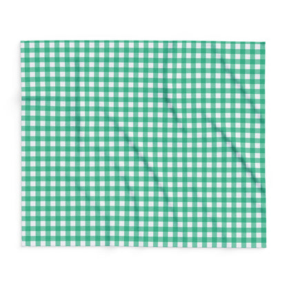 Green gingham outdoor fleece blanket — 315 gsm polyester fleece, soft on both sides