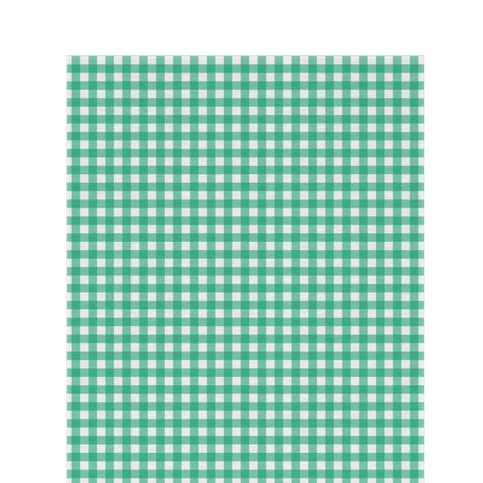 Green gingham outdoor rug — soft polyester chenille with a non-slip backing