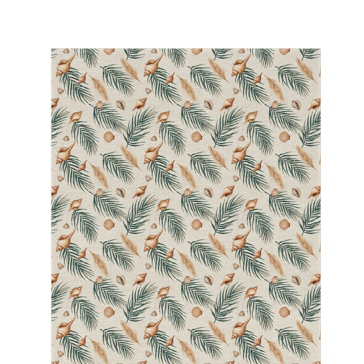 Green palm and shell outdoor rug — soft polyester chenille with a non-slip backing